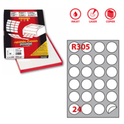 Etichette adesive R/305 - in carta - permanenti - tonde - diametro 40 mm - 24 et/fg - 100 fogli - bianco - Markin